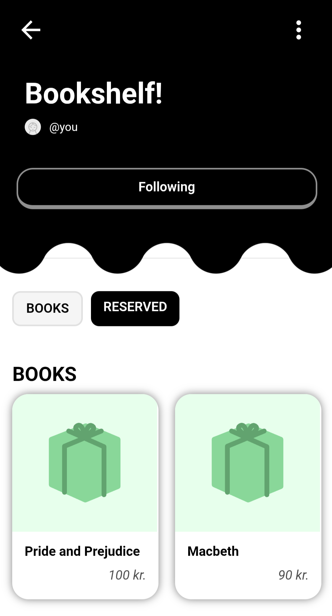 Online wishlist app interface showing shared gift list